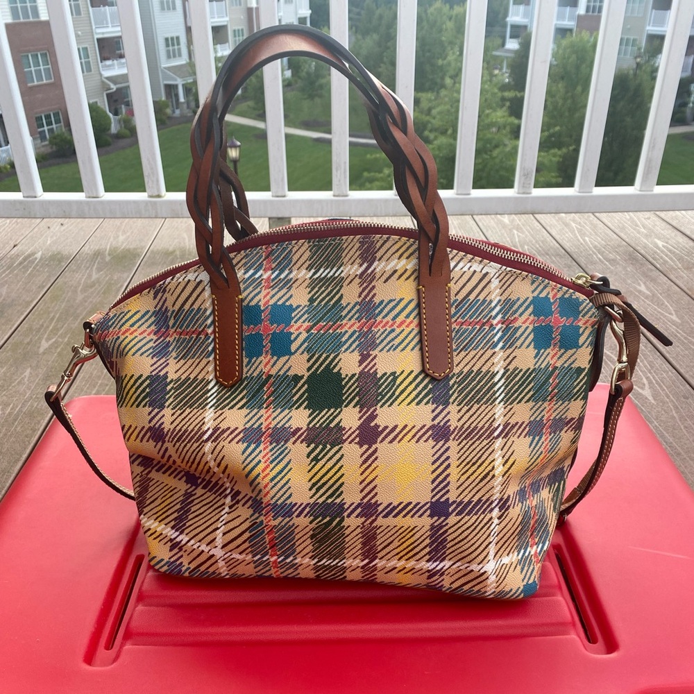 Dooney and Bourke Tan Tartan Tote